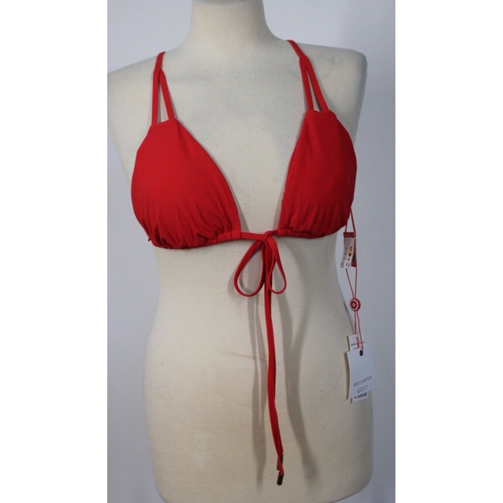 NWT Red Carter L Scarlet Red String Tie Woven-Back Bikini Top